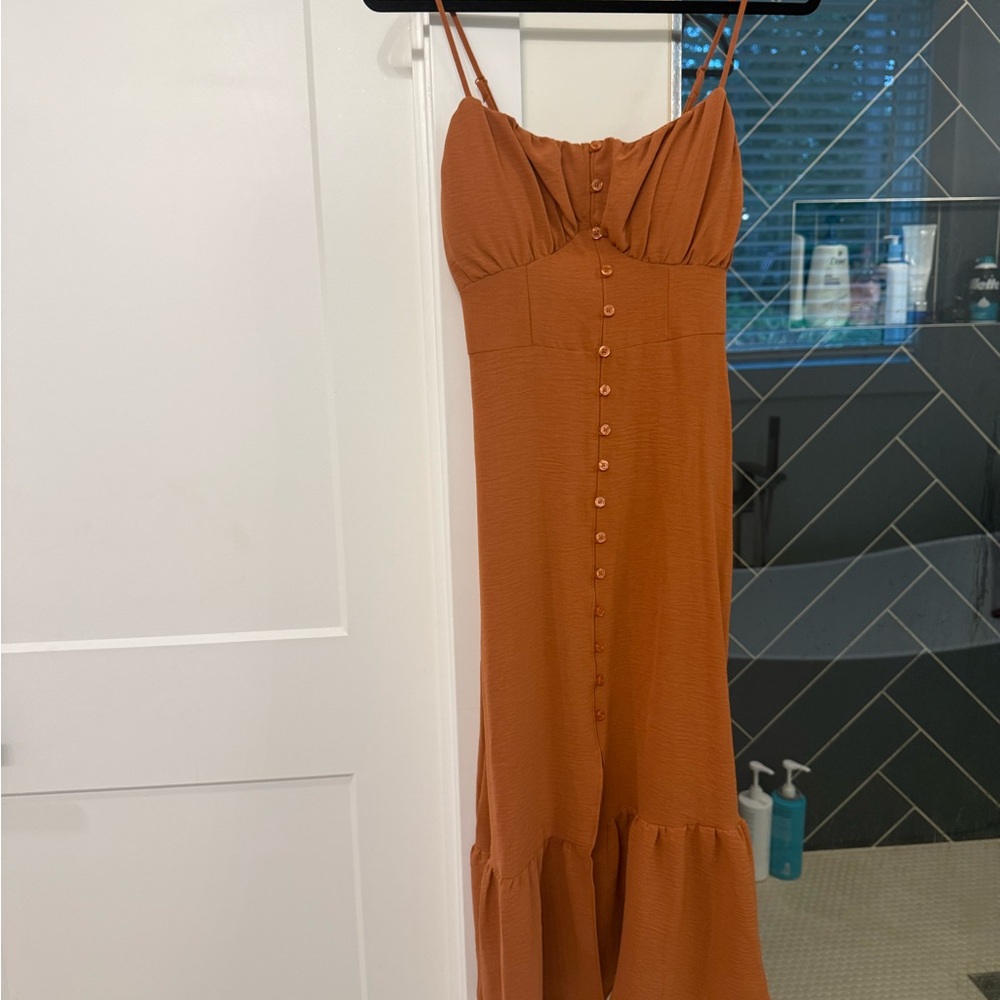No Boundaries Rust Maxi Dress with Button Detail